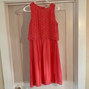 LOFT Coral Lace Overlay Mini Dress